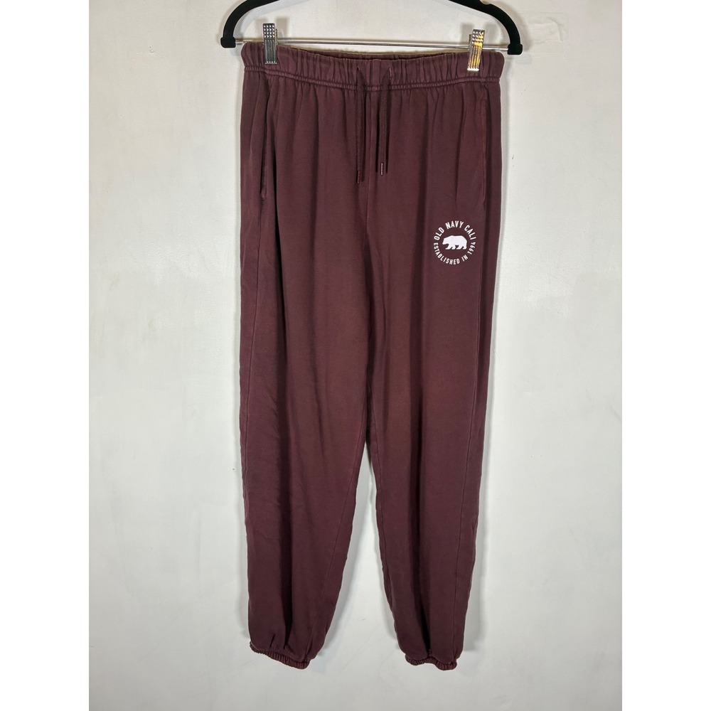 Old Navy Small Burgundy Jogger Sweatpants Cali Bear Logo Drawstring Pockets